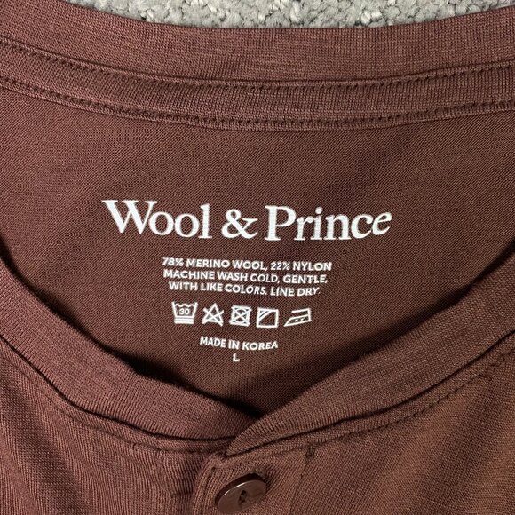 NWOT Wool & Prince Henley Shirt Men's Large Brown Merino Wool Blend - Picture 4 of 7